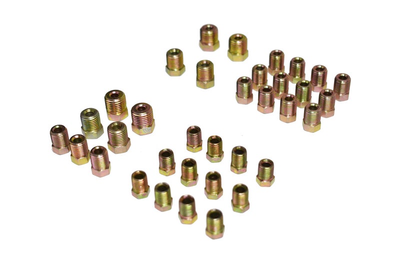 A-Team Performance Brake Line Fittings Kit - Universal Gold 35-Piece, 3/16 In & 1/4 In Tube - Inverted Flare Zinc-Coated Adapters for Automotive Brake Line Repair - Image 2
